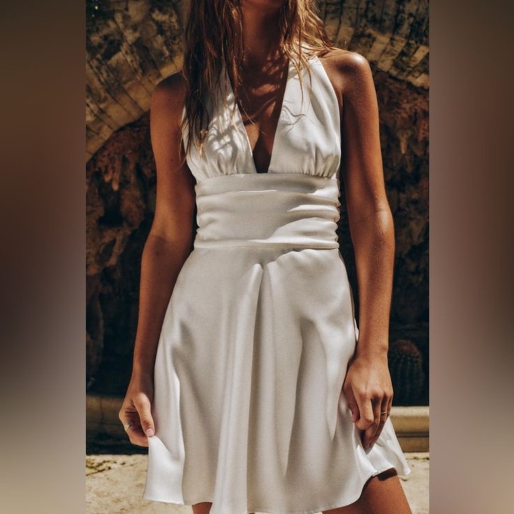 Elegant White Satin Halter Dress